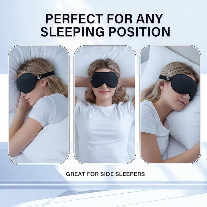 Ultra-Thin 3D Sleep Mask for Side & Back Sleepers, 100% Light Blocking Eye Mask for Sleep, Zero Pressure, Soft & Breathable Night Blindfold for Men & Women, Travel & Plane (Black)