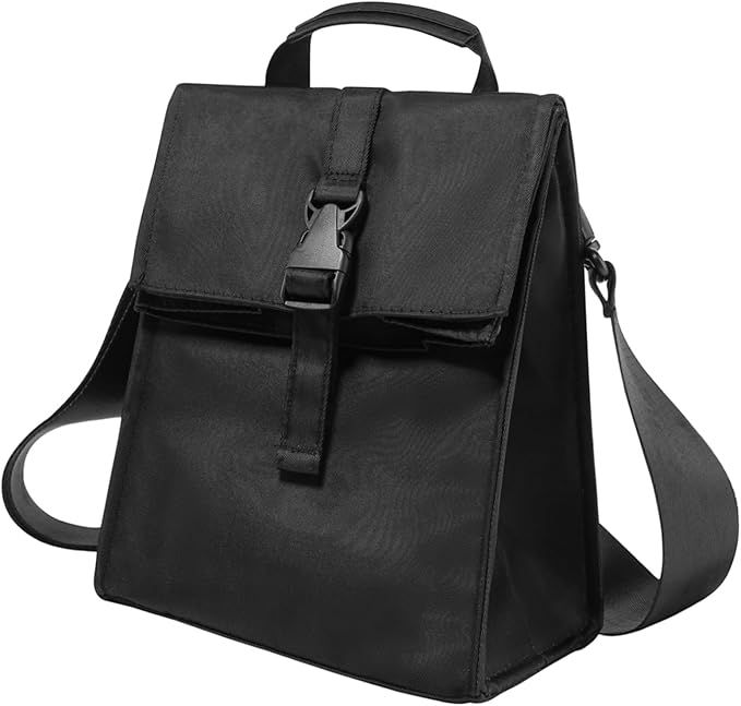 Insulated Foldable Lunch Bag- Lightweight Portable with Adjustable Shoulder Strap Lunch Box for Men, Women, Office, Work, Picnic, Hiking and Beach (Black(Soft Fabric))