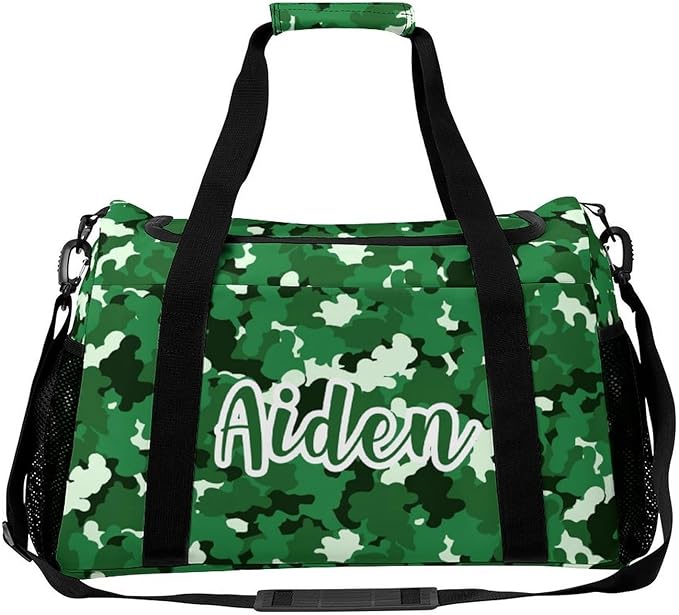 Camouflage Camo Green Pattern Duffle Bag for Men Women, Personalized Custom Name Text Crossbody Bags, Travel Sport Gym Perform Training Gym Bag