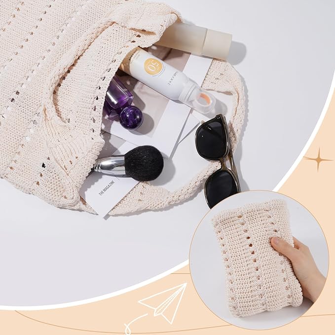 Sightor Crochet Tote Bag, Mesh Beach Bag Knit Summer Hobo Bag Vacation Boho Tote Bag for Women