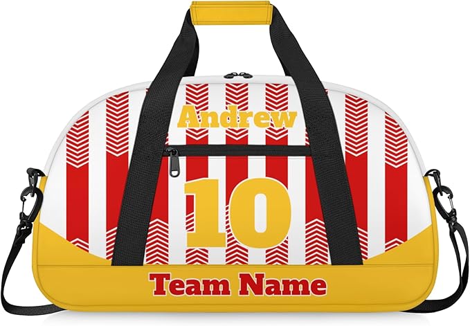 Basketball Soccer Gifts for Boys Girls - Custom Sports Duffle Bag, Personalized Name & Team Bag, Water-Resistant Gym Bag for Basketball, Soccer, Volleyball | Y-Red Yellow