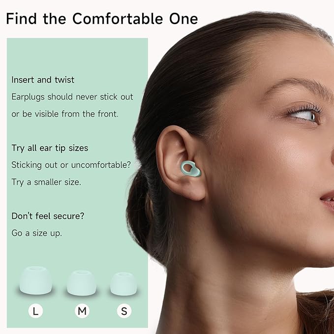 Ear Plugs for Sleeping Noise Canceling, 30dB Noise Reduction, Reusable Silicone Earplugs for Snoring Solution, Comfortable Fit with 4 Sizes and Carrying Case Green
