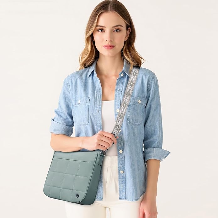 Anti Theft Crossbody Bags for Women,Quilted Puffer Travel Purses Shoulder Hobo Bag Handbag with Guitar Strap