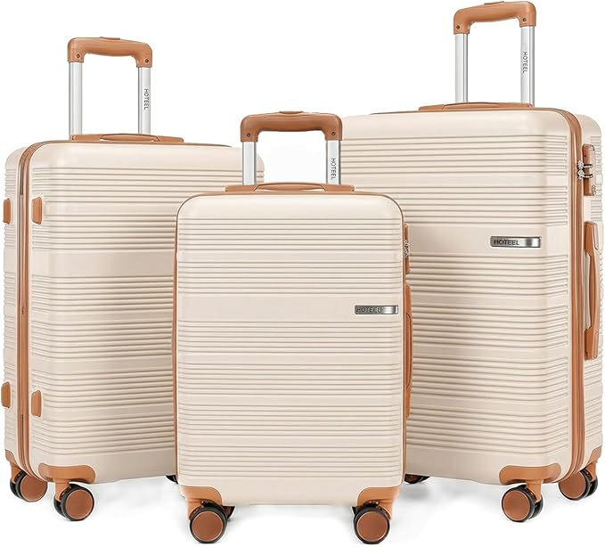 Hoteel Luggage Sets 3 Piece with Spinner Wheels TSA Lock (4-YEAR WARRANTY), Durable Suitcase Lightweight Travel Hardshell PC+ABS Large Carry on Luggage for Men&Women, Off-White (20/24/28in)