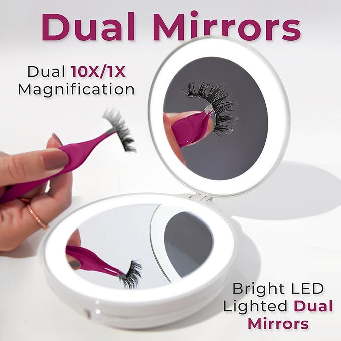 Zadro Compact Travel Makeup Mirror with Lights, 10X/1X Dual Magnification, LED Lighted Folding Design, Battery Operated Portable Mirror for Purse, Desk, or Travel Use (French Blue)