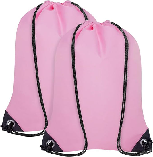 2PCS Drawstring Bags Bulk, String Backpack for Men Women, Cinch Bag Draw String Back Bag for Gym, Sports, Travel, Swimming, Beach, Pink