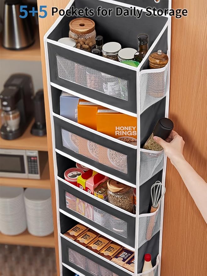 JARLINK Over the Door Organizer Storage, 5 shelf Hanging Organizer with 5 Large Capacity Pockets, Anti Tilt 44 lb Load Behind Door Storage for Bedroom, Bathroom, Pantry, Nursery, (Black) | Anti Tilt, 44 lb Load, Behind Door Storage