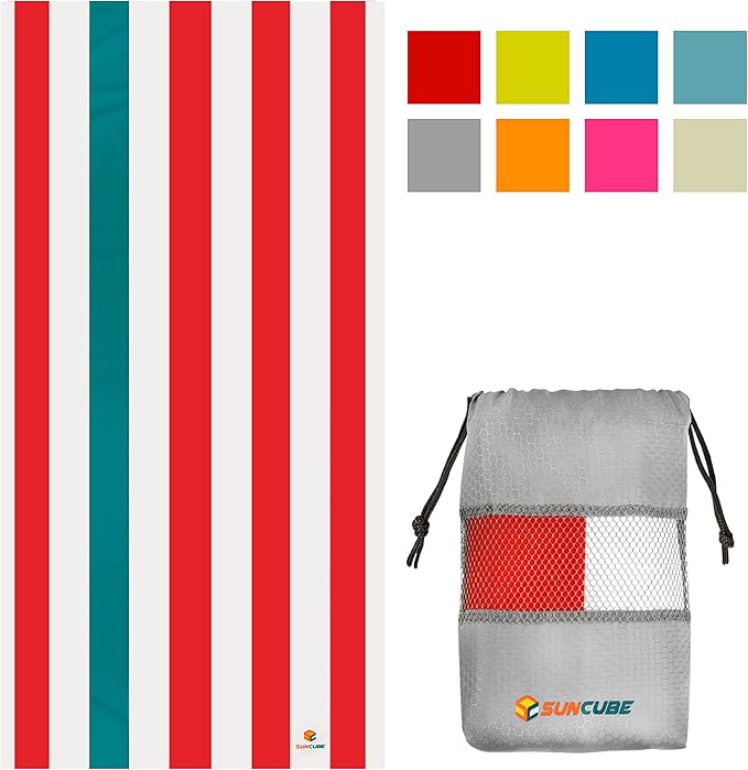 SUN CUBE Microfiber Beach Towel, Quick Dry Sand Free Beach Towel, Lightweight Compact Travel Swim Towel for Pool, Camping, Sand Resistant Packable Adult Towel - Red 60x30 Inches