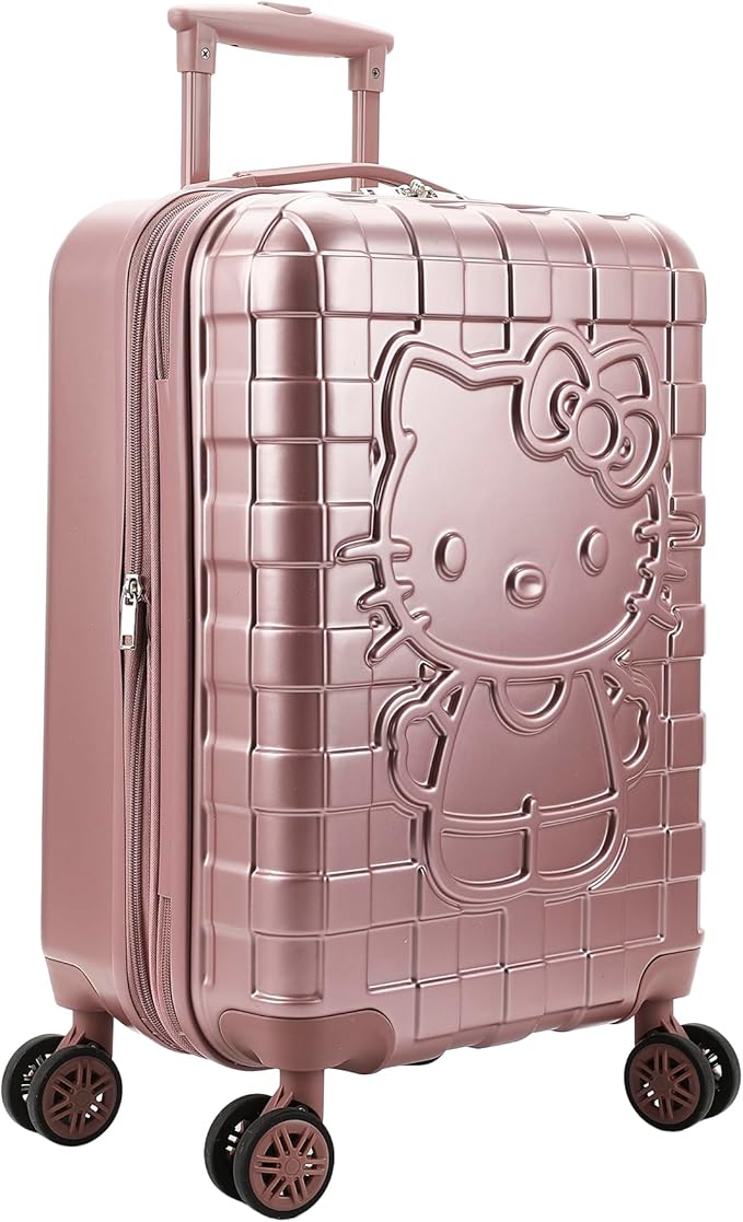 Bioworld Hello Kitty Character Print Pink Plaid 20" Adult Hardside Carry-on Rolling Luggage