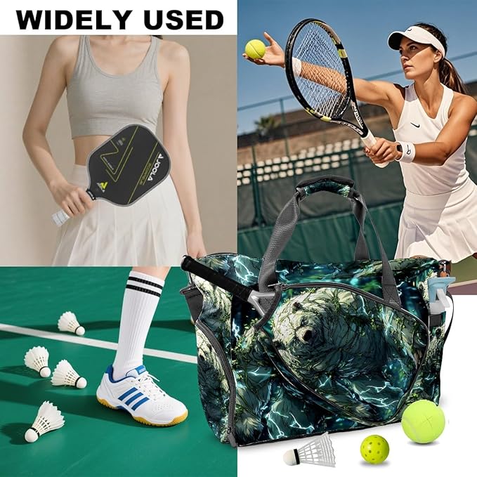 Ancient Bear Green Gym Bag for Women & Tennis Bag, Large Sports Duffel Bag Waterproof with Ventilated Shoe Compartment & Front Racket Sleeve, Lightweight Travel Weekender Overnight Bag