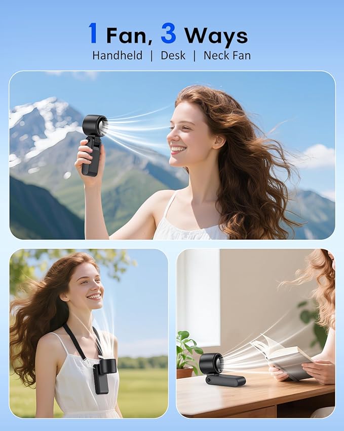 Portable Turbo Handheld Fan [15000 RPM], 5200mAh Battery, 12H Runtime, 3-in-1 180°Foldable Personal Fan, Turbo Tech Cooling for Outdoor, Travel, Work, Makeup-Black