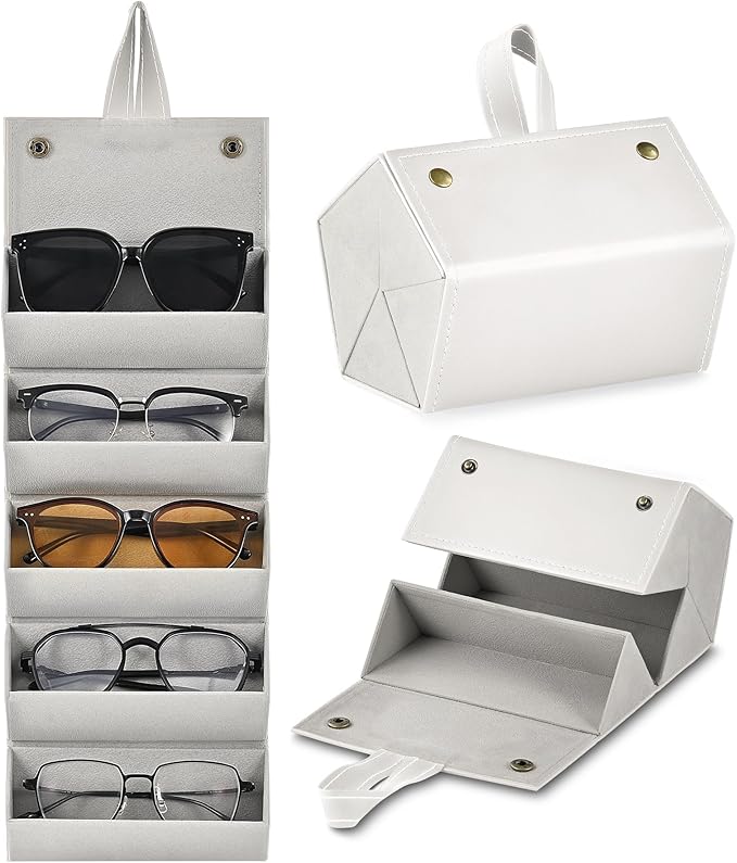 CO-Z Travel Sunglasses Organizer, Foldable Travel Sunglass Case with 5 Slots for Multiple Pairs, Portable Eyeglasses Holder