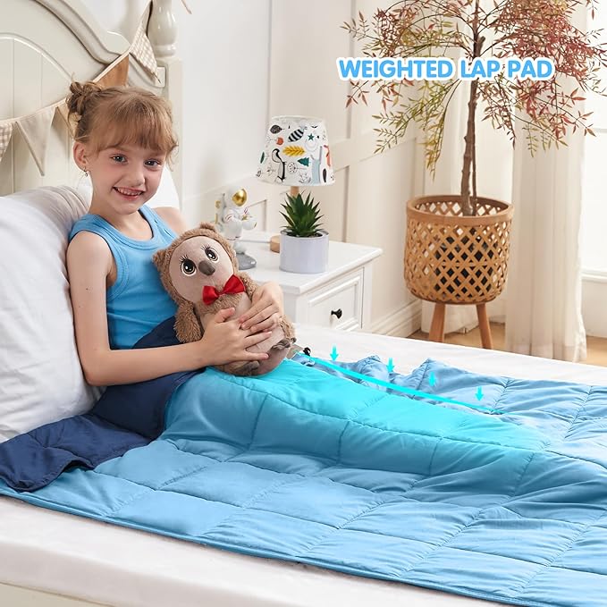 yescool Blue Weighted Blanket 10 Pounds Twin Cooling Weighted Lap Blanket, Heavy Blankets for Sleeping, Weighted Throw Blanket Gifts for 80-110lbs, 40" x60