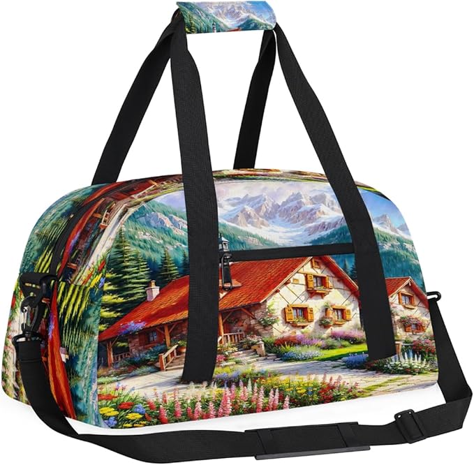 Travel Duffle Bag for travel duffle bag sports Girls Boys Kids Lscape Mountain House Lightweight Overnight Sleepover Weekender Bags Small Dance Gym Sport Bag Teens Carry-On Size Workout Bag