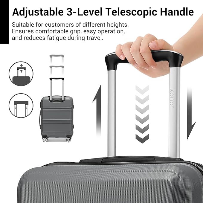 Kono 20" Carry on Luggage with Spinner Wheel TSA Lock, Lightweight PC+ABS Hardside Luggage Durable Small Carry on Suitcase Grey