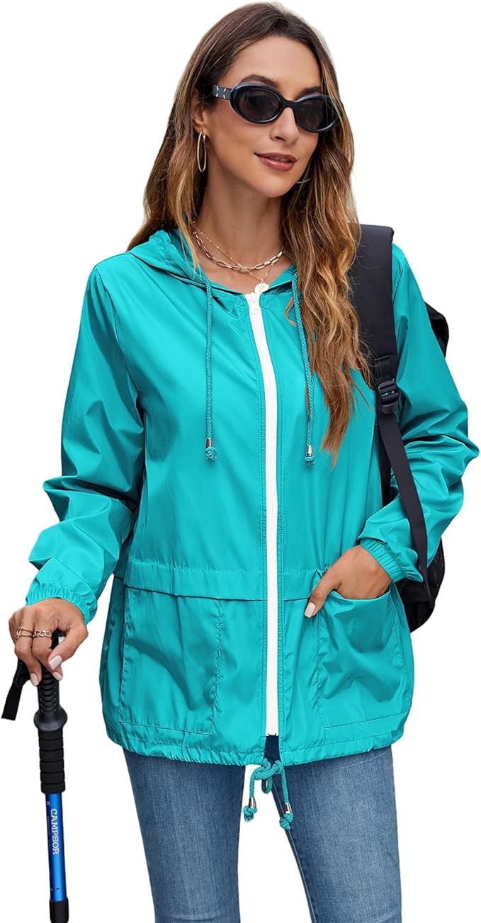 Hount Women's Lightweight Hooded Raincoat Waterproof Packable Active Outdoor Rain Jacket (S-3XL)