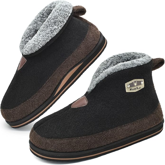 KuaiLu Mens House Slippers Booties Cozy Memory Foam Boots Warm Plush Lining Winter Felt Home Bedroom Slipper Socks Indoor Outdoor Non-Slip Shoes