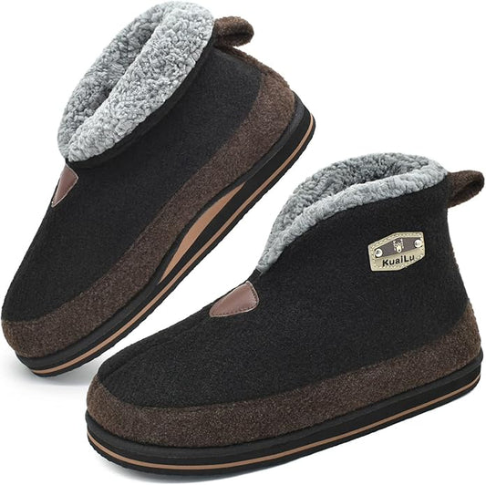 KuaiLu Mens House Slippers Booties Cozy Memory Foam Boots Warm Plush Lining Winter Felt Home Bedroom Slipper Socks Indoor Outdoor Non-Slip Shoes