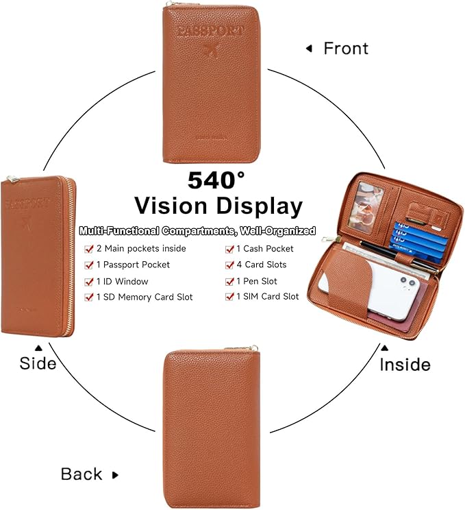 Multi-Functional Passport Holder Cover with Purse Charms,Premium Travel Wallet RFID Blocking Passport Cover Card Case for Holds Phones, Passports, Cash, Cards & Boarding Passes-Blue