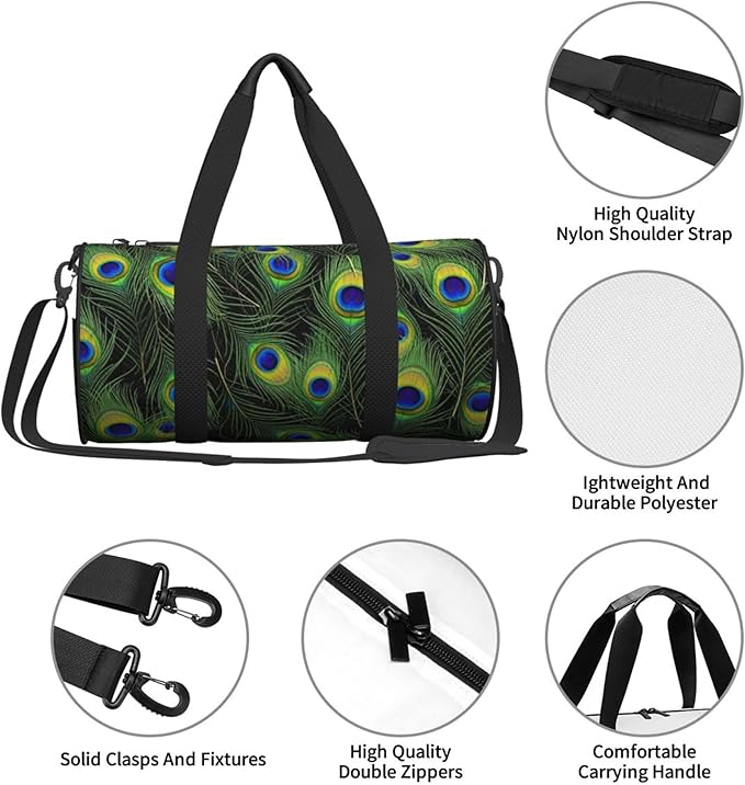 Small Travel Duffel Bag Foldable Waterproof for Gym Beach Swim Bag Men Women Lightweight Sports Bags Peacock