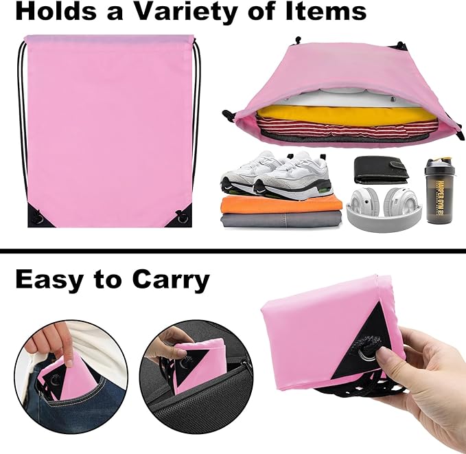 2PCS Drawstring Bags Bulk, String Backpack for Men Women, Cinch Bag Draw String Back Bag for Gym, Sports, Travel, Swimming, Beach, Pink