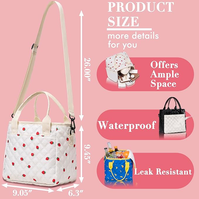 TuErCao Cute Banana Lunch Box for Women Lunch Bags for Work Small Insulated LunchBag for Picnic Travel Shopping, Portable Lightweight Ultrasonic Soft Touch LunchTote for Young Ladies