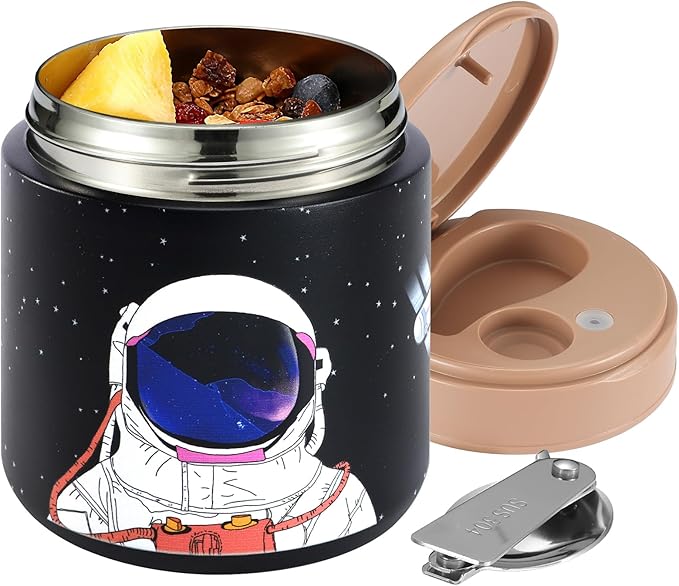 Insulated Food Jar for Kids - 15.2 Oz, Thermo for Hot Food, Soup Thermo, Insulated Food Container, Termos Para Comida Caliente, Width Mouth Stainless Steel Lunch Box with Spoon, Starry Black