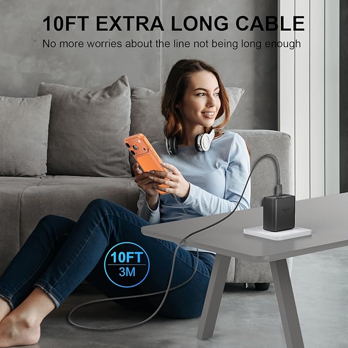 Phone 17 16 Pro Max Charger Fast Charging, 45W USB C Phone 17 16 Super Fast Charger Block with 10ft Long Type C Charging Cable Cord for i.Phone 17 Pro Max/17 Pro/17 Air/17/16/16Pro/-White+Black