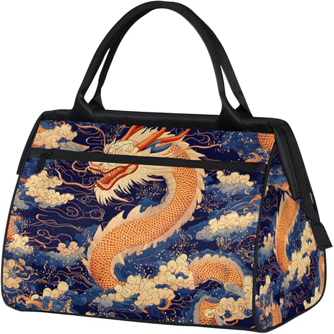 Dragon Japanese Style Overnight Weekender Bag for Women Men Travel Duffel Bags Waterproof Luggage Carry on Sports Yoga Gym Bag