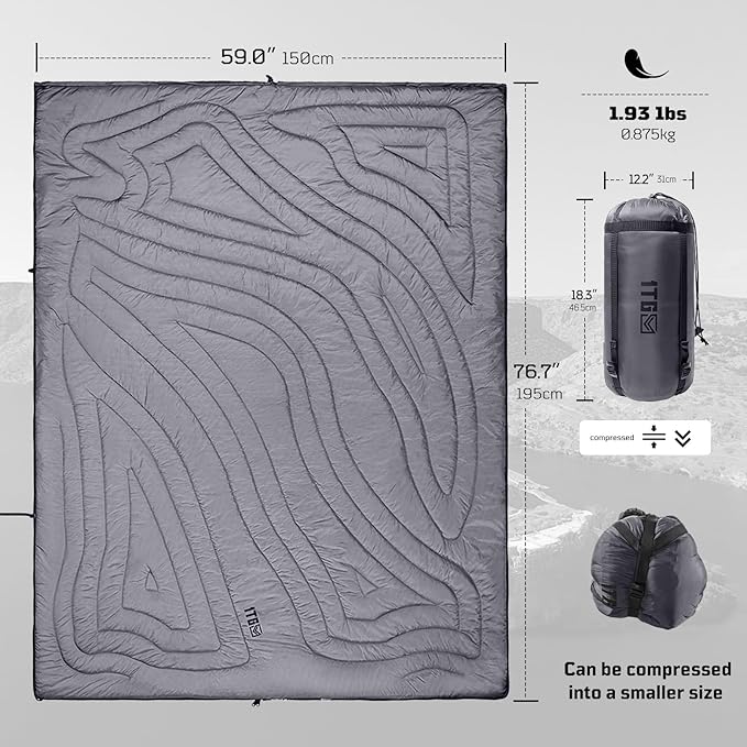 Camping Blanket, Packable, Lightweight Camp Quilt with Zipper, Multifunctional Outdoor Sleeping Blanket for Backpacking, Travel, Stadium, Beach