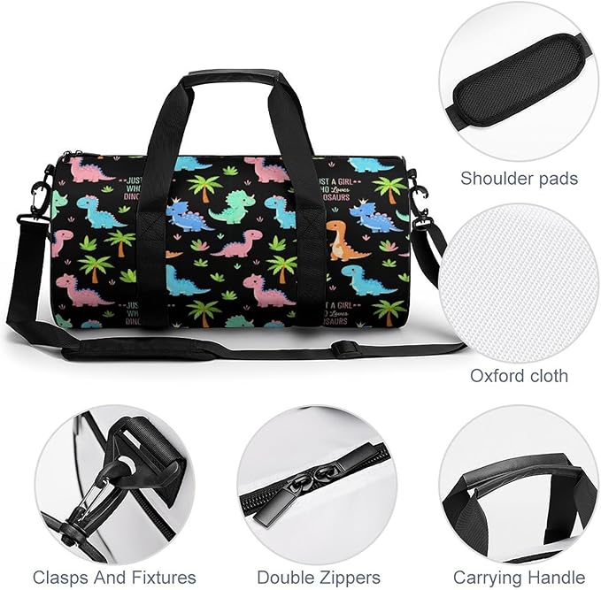 Workout Lightweight Duffel Bags Just A Girl Who Loves Cartoon Dinosaurs Basketball Football Weekender Bag Foldable Gym Travel Bags for Men Women