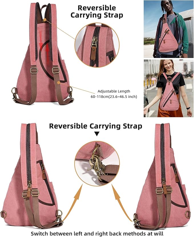 KL928 Canvas Sling Bag - Small Crossbody Backpack Shoulder Casual Daypack Rucksack for Men Women(Large Version, Rust Red)