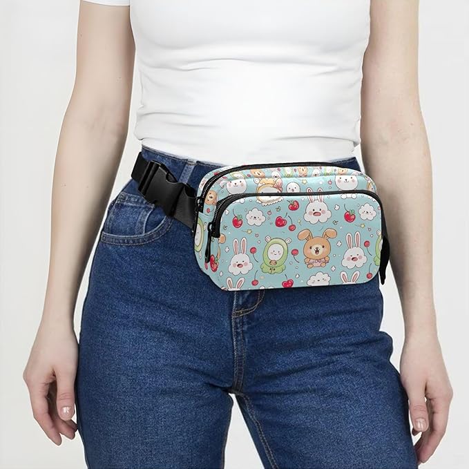 Kawaii Animal Rabbit Fanny Pack for Women Men Water Resistant Fashion Waist Packs with Adjustable Strap Belt Bag for Travel Workout Jogging Hiking 21219139