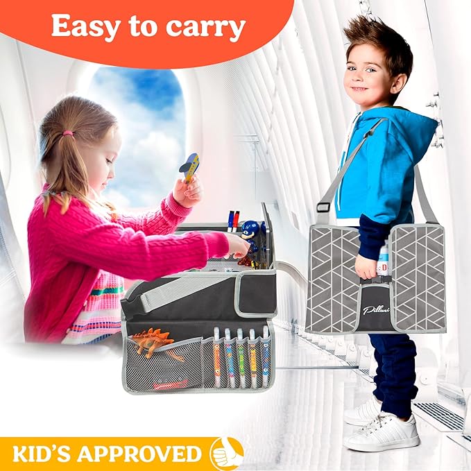 PILLANI Kids Travel Tray for Car - Car Seat Tray for Toddler - Road Trip Essentials Kids w/ iPad Holder Stand, Carseat Table Tray for Kids Road Trip Activities, Toddler Lap Desk Organizer for Airplane