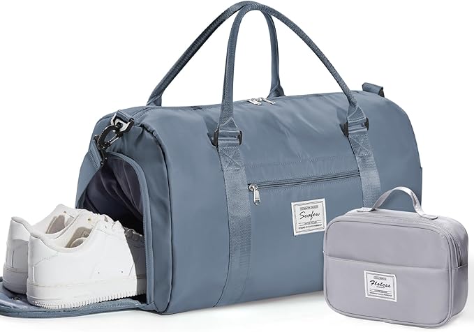 Gym Bag Womens Mens with Shoes Compartment and Wet Pocket Travel Duffel Bags for Women for Plane Sport Gym Tote Bag with Toiletry Bags Waterproof Weekend Overnight Carry on Bag Hospital Holdalls