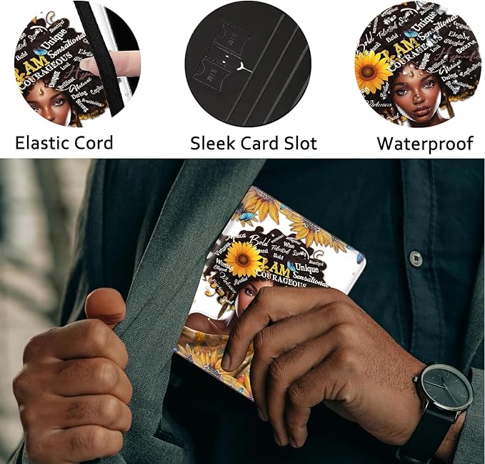 Passport Holder Women Wallet with Luggage Tag, Leather Passport Cover with RFID Blocking, Travel Accessories Multi Card Slot Passport Case for Men，African American Women Sunflower Butterfly