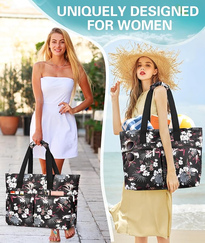 HUANLANG Large Beach Bags for Women Pool Bag with Zipper, Waterproof Sandproof Beach Tote Travel Bag with Wet Pocket | Waterproof, Large capacity, Dry/wet separation, Durable fabric, Cooling function, sandproof