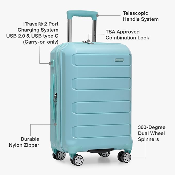 Traveler's Choice Pagosa Hardshell Expandable Luggage with Spinner Wheels, Baby Blue, 3-Piece Set (22/26/30)