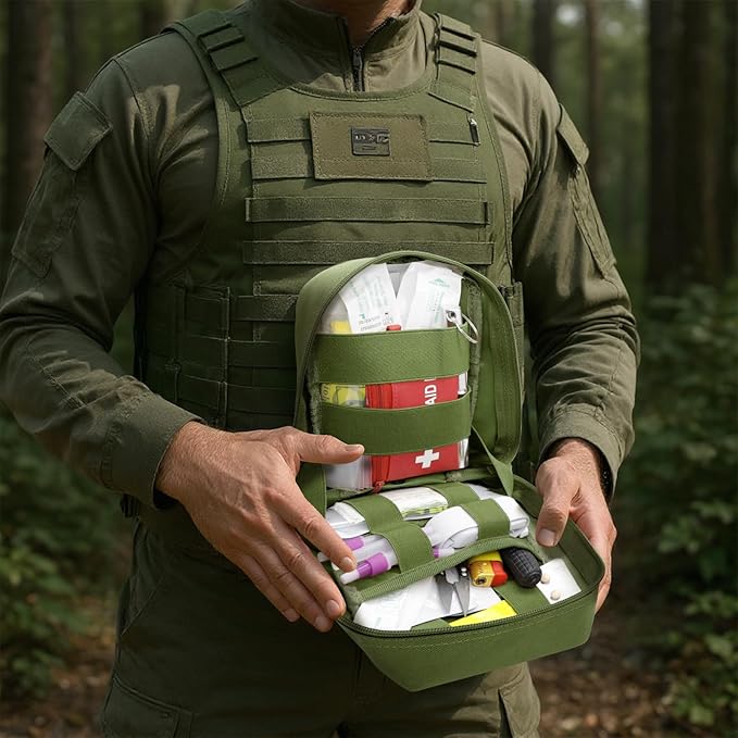 Qavctw Tactical Pouch Utility Organizer Molle Pouches EMT Ifak Medical First Aid Kit Utility Pouch with Two Zippers for Outdoor Tactical Survival Bag