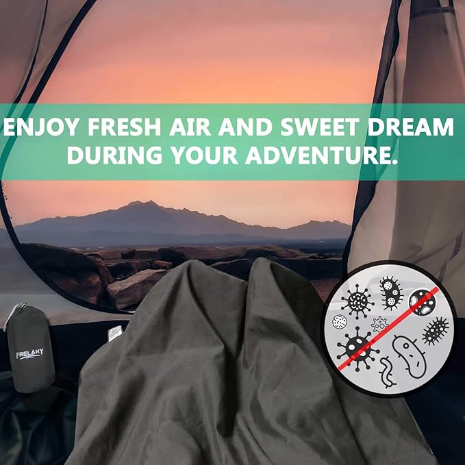 Frelaxy Sleeping Bag Liner, XL Travel Sheet & Camping Sheet for Backpacking, Hotel, Hostels & Traveling, Comfy & Easy Care, Full-Length Zipper/No Zipper, 4 Seasons Warm Cold Weather
