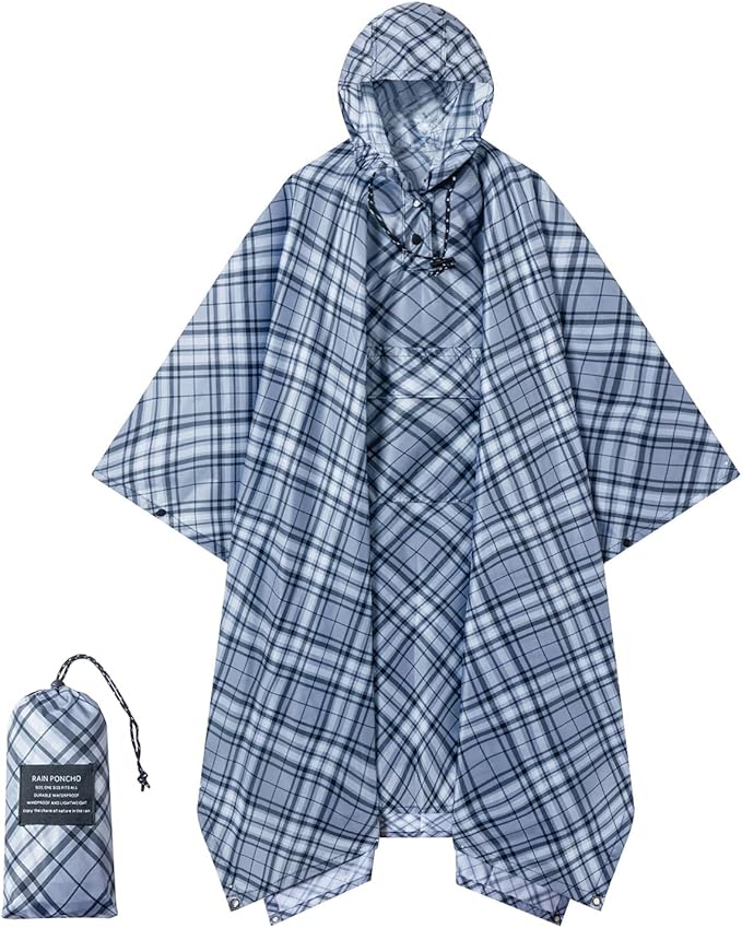Hooded Rain Poncho for Adults - Waterproof Rain Coat and Lightweight Jacket 3-in-1 Multi-Function with Pockets