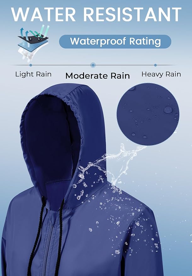 Zando Lightweight Rain Jacket Women Waterproof - Raincoat for Women Packable Rain coat Hooded Windbreaker for Travel Outdoor