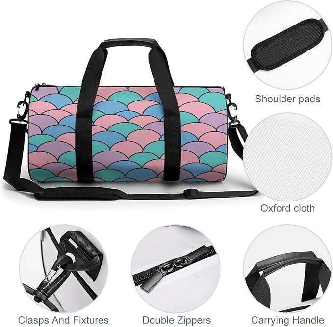 Beach Swim Bags Mermaid Scale (9) Men Women Duffle Bag Foldable Gym Bag Lightweight Travel Sports Bags for Men and Women