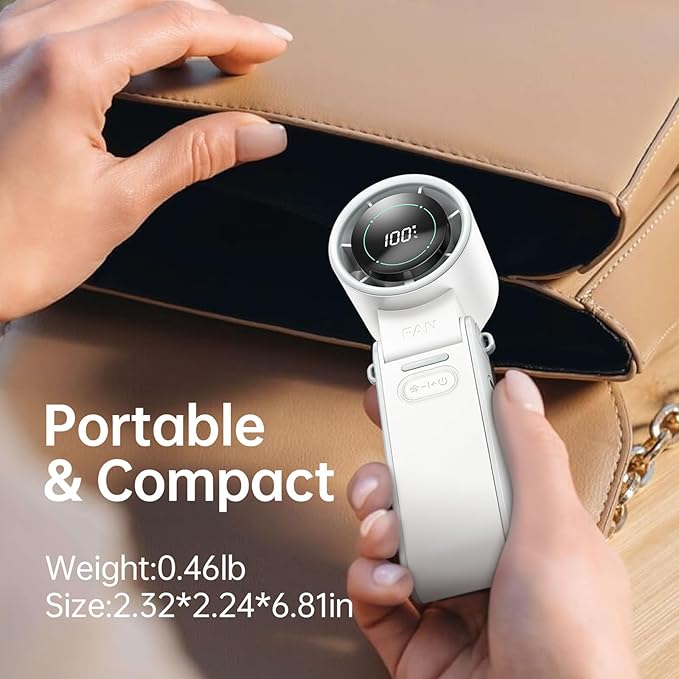 2 Pack White Portable Handheld Turbo Fan-100 Speeds, 13500 RPM, 12Hrs Cooling, Digital Display, 120° Rotation, USB Rechargeable Mini Hand Held Personal Fan for Travel Outdoor Indoor