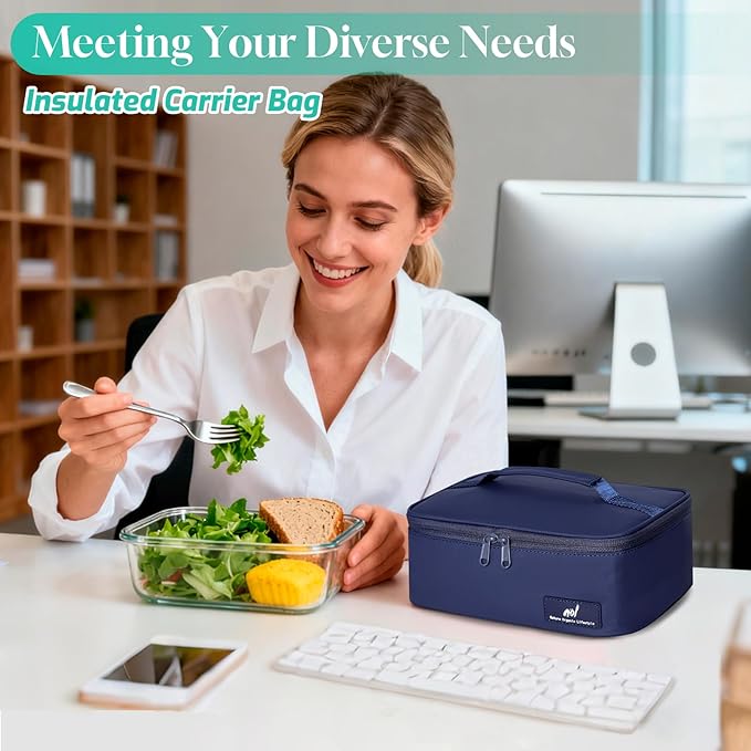 NOL Natural Organic Lifestyle Insulated Lunch Bag for Adults – Compact Cooler Lunch Box with Food-Grade Lining, Waterproof Lunch Bag for Work, Travel | Portable Thermal Meal Tote with Handle,Navy blue