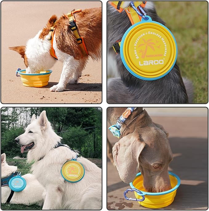 LaRoo Collapsible Dog Bowls, Large Portable Foldable Travel Dog Bowls with Clasp, BPA-Free Non-Toxic Water & Food Bowl for Large/Medium Dogs, Outdoors in Summer Hiking, Walking, Traveling (Yellow)
