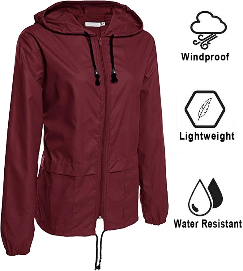 Avoogue Raincoat Women Lightweight Waterproof Rain Jackets Packable Outdoor Hooded Windbreaker