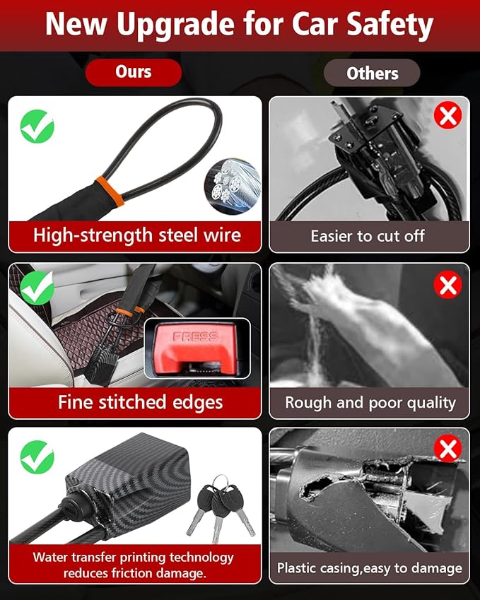 2026 Upgraded Steering Wheel Lock, Seatbelt Lock, Universal Anti-Theft Device, Car Lock, Anti-Theft Device with 3 Keys (Black)