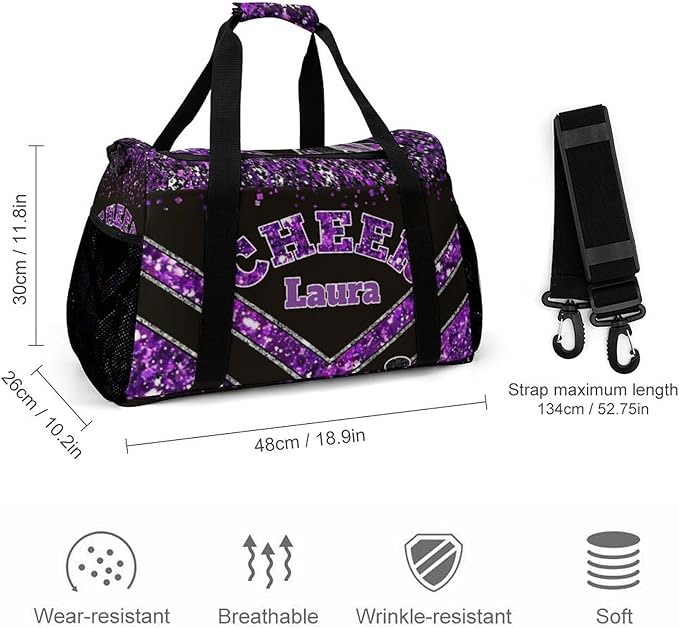 Personalized Cheer Bag Gifts for Girls Sport Cheerleading Gym Travel Duffel Bag Overnight Weekender Bags with Name (Purple)