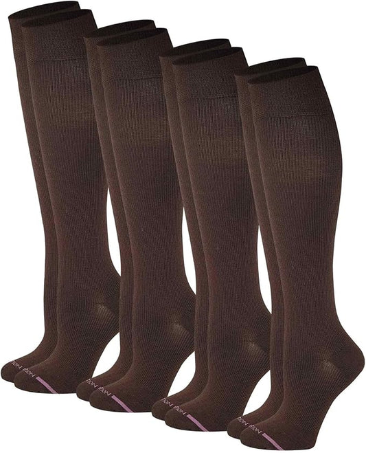 Dr. Motion Compression Knee High Socks for Women - 4 Pairs Pack